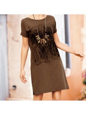 Peruvian Connection Brown Short-Sleeve Women's Knit Dress